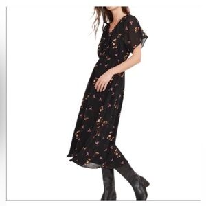 Madewell Georgette V-neck Dolman Sleeve midi dress in black Fresia XS